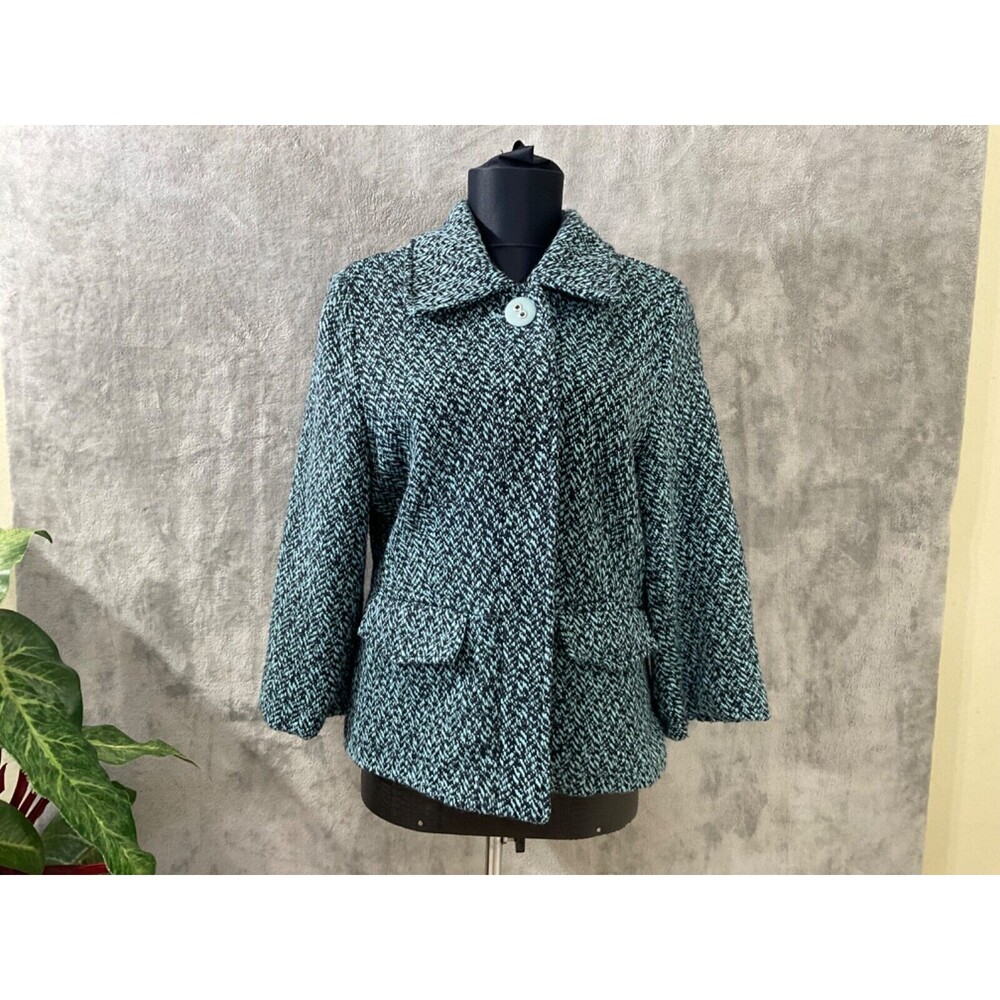 Ambition Blazer Jacket Women's size L Multi Tweed Wool Blend Large Button Front